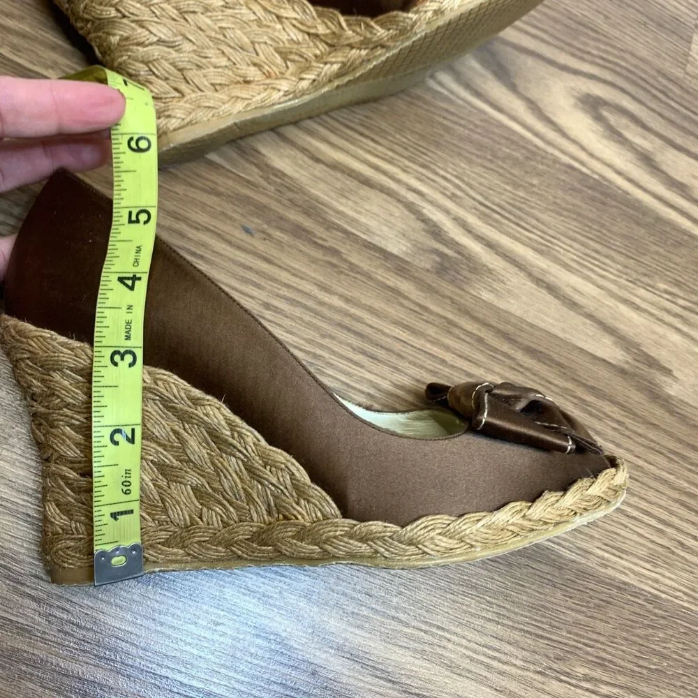 Stuart Weitzman Womes‎ Size 8M Bowden Amaretto Open Toe Espadrille Wedge
